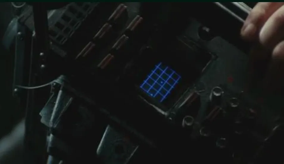 Alien motion tracker scene showing the handheld tracker interface