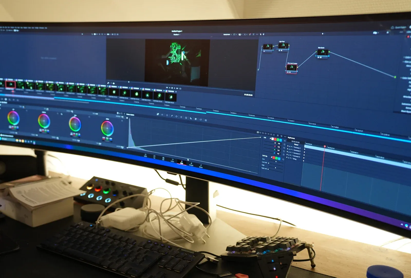 Desktop computer with DaVinci Resolve software opened