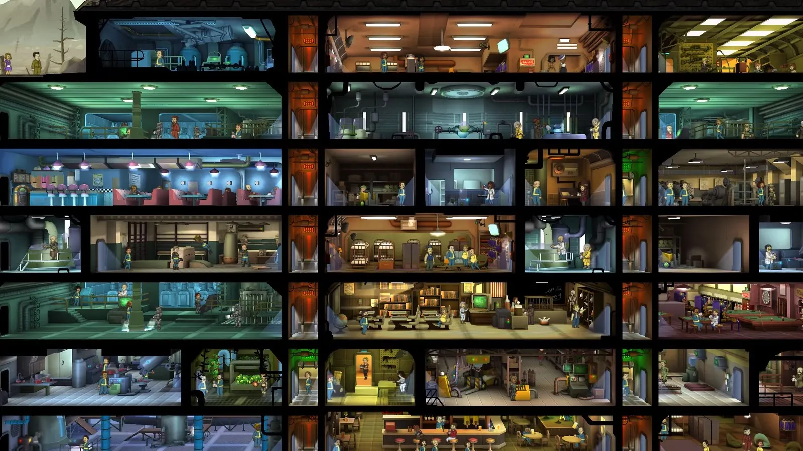 Fallout Shelter vault showing stacked rooms across several underground levels