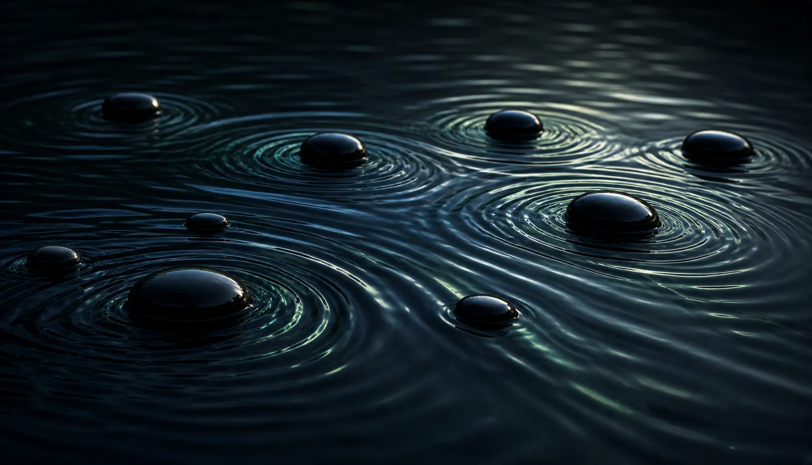 Dark water ripples bending around smooth stones, used as a metaphor for local magnetic interferences in a room|697