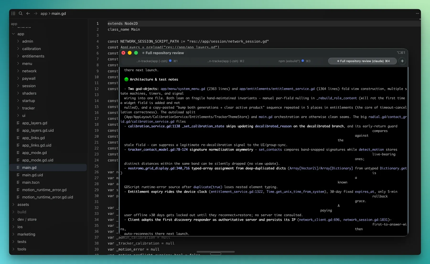 Screenshot of Cursor IDE, with iTerm2 terminal and Claude Code CLI