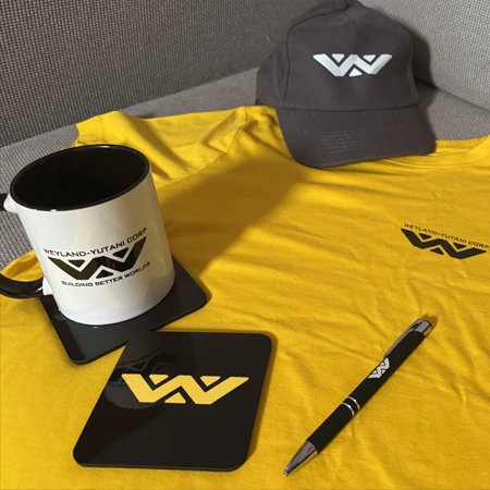 Physical props branded Weyland-Yutani